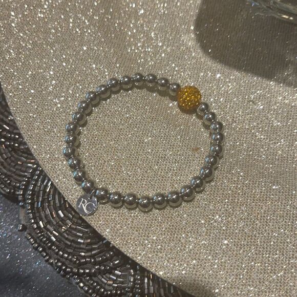 SILVER RUSTIC Cuff with Amber Gold Crystal Bead! - Picture 3 of 17